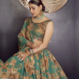 Fusionic Printed Sequinned Organza Semi-Stitched Lehenga & Unstitched Blouse With Dupatta image 2
