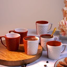 Storepedia White & Red Handcrafted Solid Ceramic Glossy Cups Set of Cups and Mugs-32
