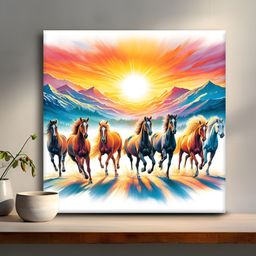 OLIVE TREE White & Blue Horses Canvas Painting Wall Art-picture-21