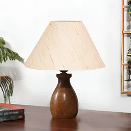 Devansh Off White Wood Traditional Frusturical Shaped Table Lamp-4