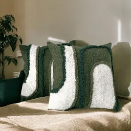 LUSHLYF White & Green Set of 2 Quirky Square Cushion Covers-15