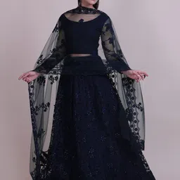 Warthy Ent Embroidered Thread Work Semi-Stitched Net Lehenga & Blouse With Dupatta-picture-0