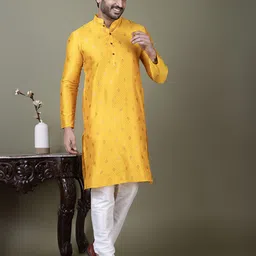 DEVOILER Men Ethnic Motifs Embroidered Thread Work Jacquard Kurta-picture-19