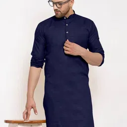 SUFFY CREATION Men Solid Straight Kurta (Dark Blue)-image-12