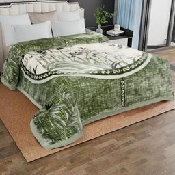Signature Green & White Floral Mink Heavy Winter Double Bed Blanket-image-91