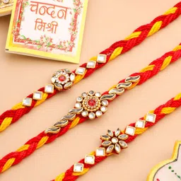 Anouk Set Of 3 Kundan-Studded Rakhis With Greeting Card Roli Chawal-image-95