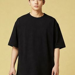 SMAN Round Neck Drop-Shoulder Sleeves Oversized Cotton T-shirt-image-88