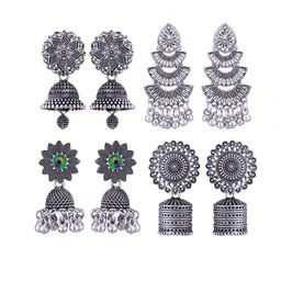 DIVASTRI Set of 4 Silver Plated Dome Shaped Oxidised Jhumkas-5