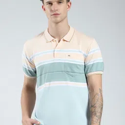 Monte Carlo Men Striped Regular Fit Cotton Polo Collar Pockets Detailing T-shirt-picture-21