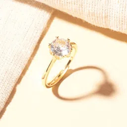 SALTY Timeless Gold-Tone Artificial Stone Studded Engagement Ring For Women & Girls-29