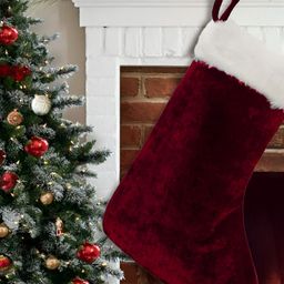 Home Heart Santa Stocking Maroon & White Velvet Christmas Decor-image-89