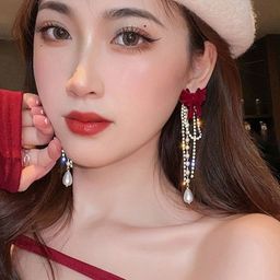 Celestria Korean Artificial Stones Studded Beaded Contemporary Drop Earrings-14