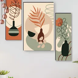 SAF Green & Orange Colored 3 Pieces Floral Printed Wooden Wall Arts-image-57