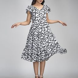 KRISS-CROX Floral Print Flared Sleeve Fit & Flare Dress-image-95