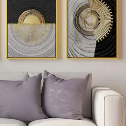 Art Street Gold-Toned & Grey 2 Pieces Geometric Printed Canvas Wall Paintings-picture-8