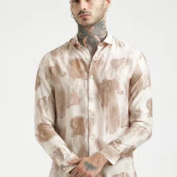 Blu MNKY Abstract Printed Spread Collar Long Sleeves Cotton Smart Slim Fit Shirt-picture-4