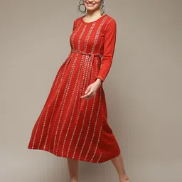 Rangriti Striped A-Line Midi Dress-image-25