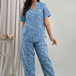 asami Women Shirt & Pyjama set Blue Printed-picture-7