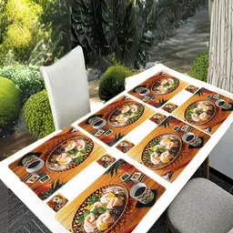 REVEXO 12Pc Yellow & Green Printed Non Slip Table Placemats With Coasters-39