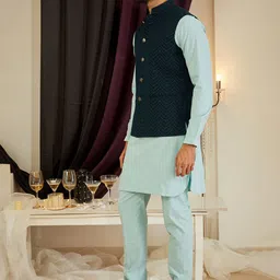 MR BUTTON Embroidered Cotton Nehru Jacket image 3
