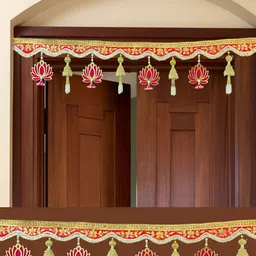 RR Crafts Pink & Gold-Toned Lotus Toran Festive Decor-image-43