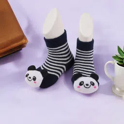 Yellow Bee Boys Striped Cotton Above Ankle Length Socks With 3D Panda Face-image-43