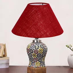 Aura Maroon Frustum Shaped Wooden Table Lamp-picture-35