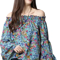 Casual Bell Sleeves Printed Women Multicolor Top-image-1