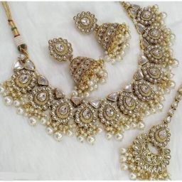 Brass, Alloy Gold-plated White Jewel Set-11