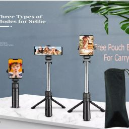 POZUB PUZB-XT012 Stand Selfie Stick With Dustproof Bag Heavy Duty Professional Travel Tripod Stand Flexible Portable Selfie Stick Holder DSLR/SLR Camera Stand 3IN1 Portable Foldable Adjustable Lightweight Mobile Holder With Mobile Clip Holder & BT Remote Best Use for Make Videos Compatible with Mobiles Video Stand in Gimbal Stabilizer,Gimbal Monopod,Tripod Kit,inTripod Ball Head,inTripod Bracket,Tripod Clamp, inMonopod Kit, |in mobile holder for hand| stand for online classes Tripod, Monopod, Monopod Kit, Tripod Ball Head, Tripod Clamp, Tripod Bracket, Tripod Kit image 2