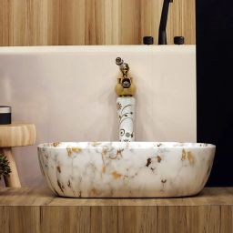 SANITARYWARE Premium Ceramic Wash Basin with Waste Pipe & Coupling Set Designer RJ-1001 GLOSSY 13x18 inch Counter Top-image-62