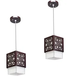 Wooden Square Flower Design hanging lamp (Set of 4),bulb not included Pendants Ceiling Lamp-32