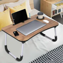 SOLID BROWN Colored Folding Multi Use Table With Tablet & Cup Holder || Wood Portable Laptop Table-image-19