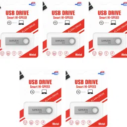 Samurai Metal USB Flash Drive, Portable Keyring Design, Silver Aluminium | Pack of 5 8 GB Pen Drive Compatible with Desktop Computer USB 2.0 Metal Case-41