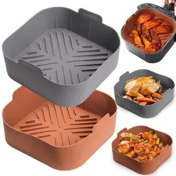 Silicone Air Fryer Tray Square - 2Pcs Reusable Air Fryer Silicone Kitchen Tool Set-26