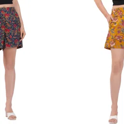 Pack of 2 Printed Women Dark Blue, Yellow Regular Shorts-image-32