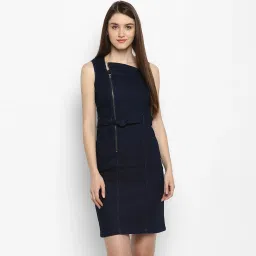 Women Fit and Flare Blue Knee Length Dress-image-9