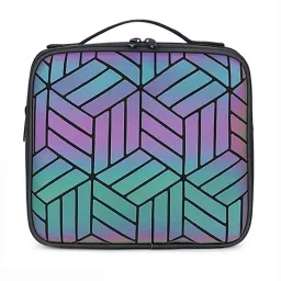 Makeup Cosmetic Storage Case with Adjustable Compartment - Geometric Stripe Makeup Vanity Box-23