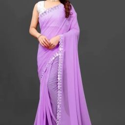 Self Design, Solid/Plain, Printed, Floral Print, Graphic Print, Embroidered, Digital Print Bollywood Georgette Saree-picture-3