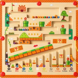 Wooden Magnetic Maze Board for Kids | Super Mario Color & Number Matching Puzzle-28