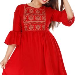 Party Bell Sleeves Embroidered Women Red Top-image-13