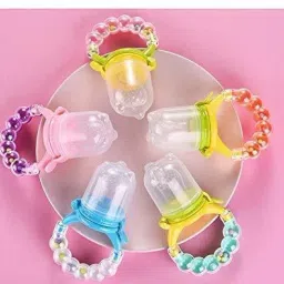 irshyan kidzghar BPA-Free Silicone Food Nibbler for Fruit and Veggie with Rattle Handle (Multicolour, 6-12 Months) (Pack of 1) Feeder image 4