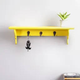 craft tree Mango Wood Floating Wall Shelf With In Yellow Colour Key Holder-picture-35