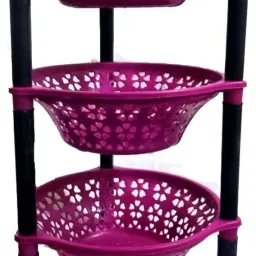 3 Layer Multipurpose Basket Stand Rack red Plastic Fruit & Vegetable Basket-image-23