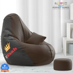 4XL PatternPuff Bag With Free Cushion and Puffy , Nawaab - Brown Black Teardrop Bean Bag With Bean Filling-image-46