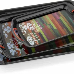 lineing & flowers design Tray Serving Set (Pack of 3) Glass Tray Set-picture-16