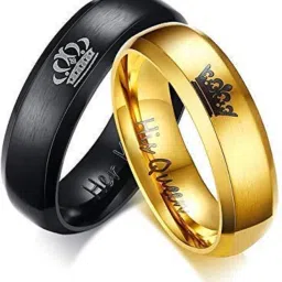 Ocean 2Pcs Her King His Queen Titanium Stainless Steel Black Couple Rings for Wedding, Engagement, Valentine’s Day for Men and Women Stainless Steel Titanium Plated Ring-image-6