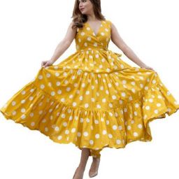 Polka Print Rayon Blend Stitched Flared/A-line Gown-image-74