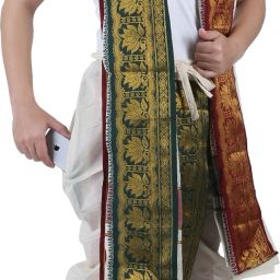 Prakasam Cotton Unbleached Big size border Panchakacham Readymade dhoti & towel set with pocket Solid Men Dhoti-image-28