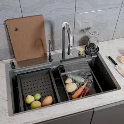 Multifunctional Waterfall Kitchen Sink 304 GRADE All in One 30x18 inch 304 Grade Waterfall Kitchen Sink Vessel Sink-image-25